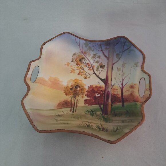 Hand Painted Nippon Japan Two Handle Bowl Landscape Scene Collectible Home Decor - Picture 6 of 13